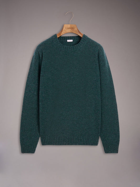 Crewneck sweater in green Shetland wool