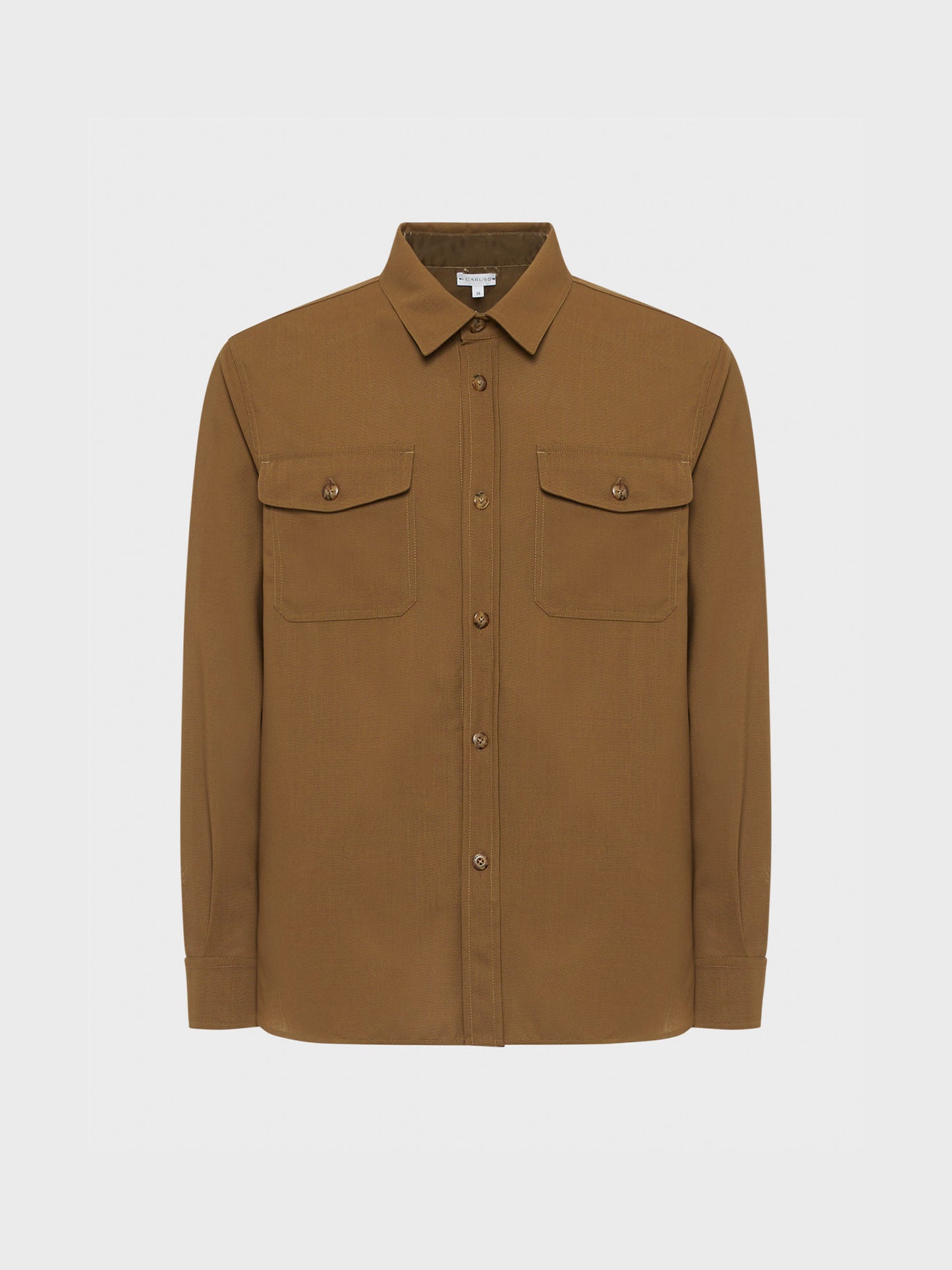 Caruso Menswear Abbigliamento Uomo Overshirt Overshirt in tropical di lana marrone houdini look 1