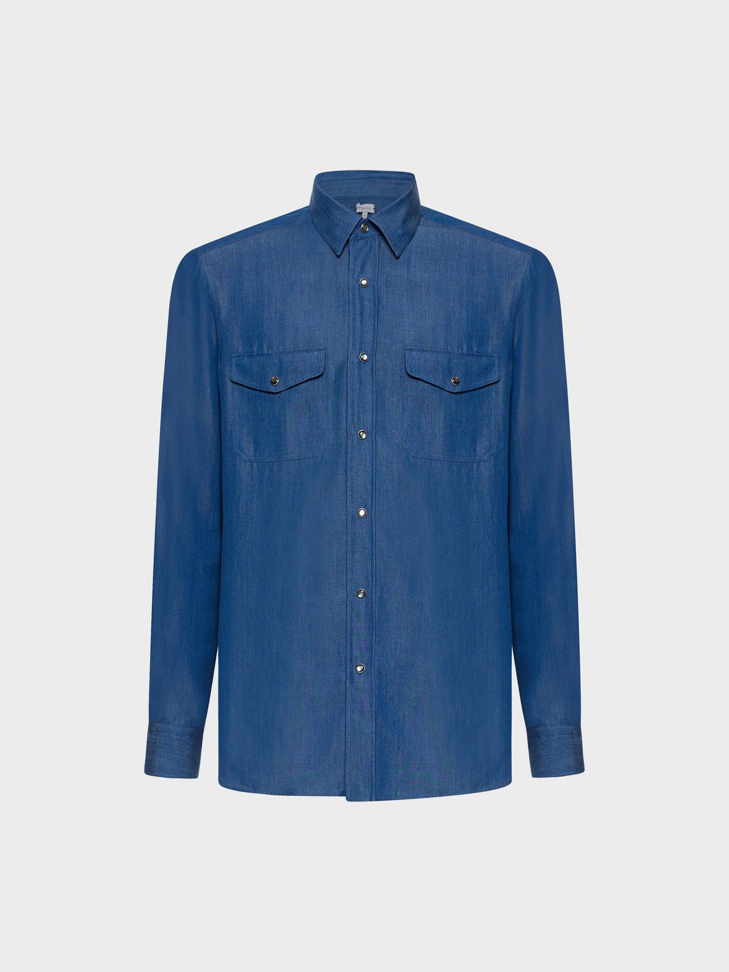 Caruso Menswear Abbigliamento Uomo Camicia in tencel blu denim still