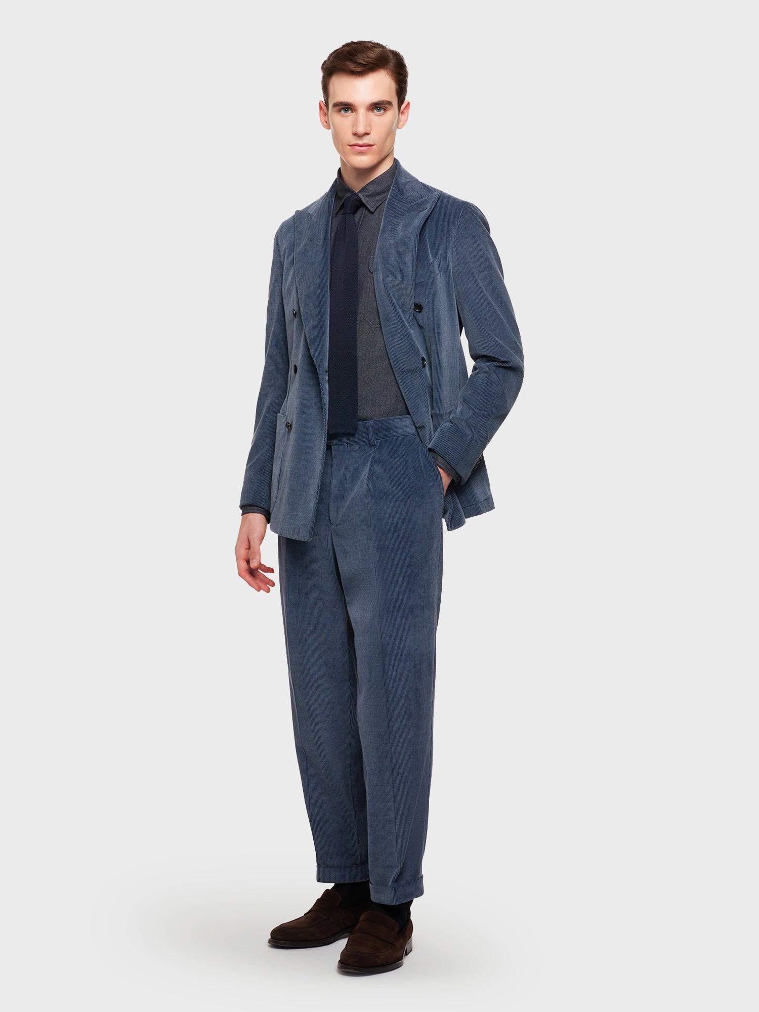 Caruso Menswear Abbigliamento Uomo Camicia in lana e cotone effetto denim blu scuro total look