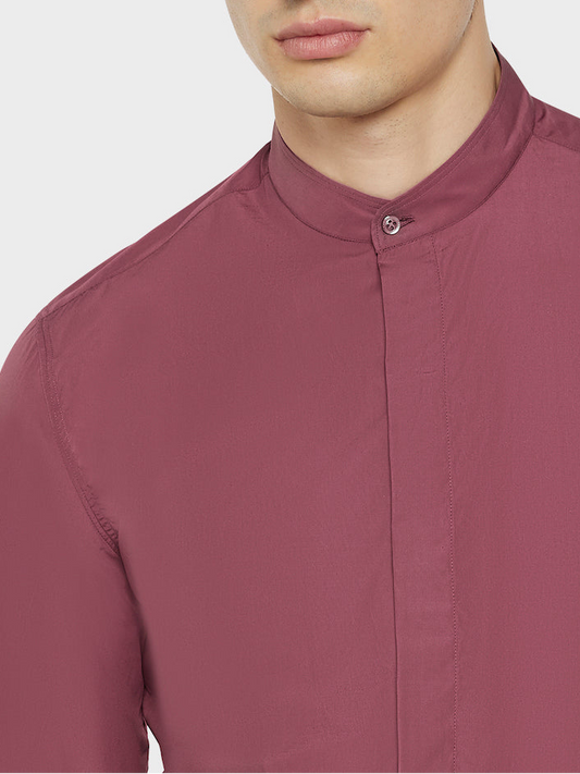 Mandarin-collar shirt in bordeaux cotton