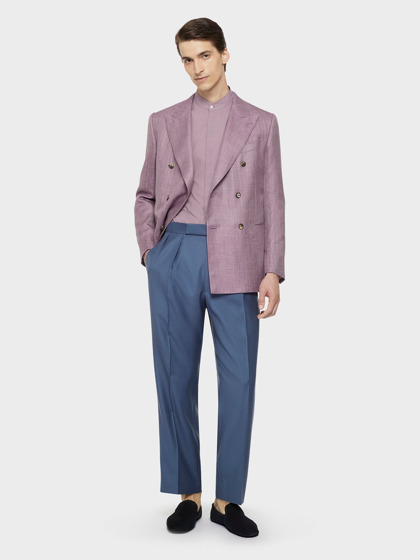 Caruso Menswear Abbigliamento Uomo Camicie Camicia coreana in cotone malva look 3