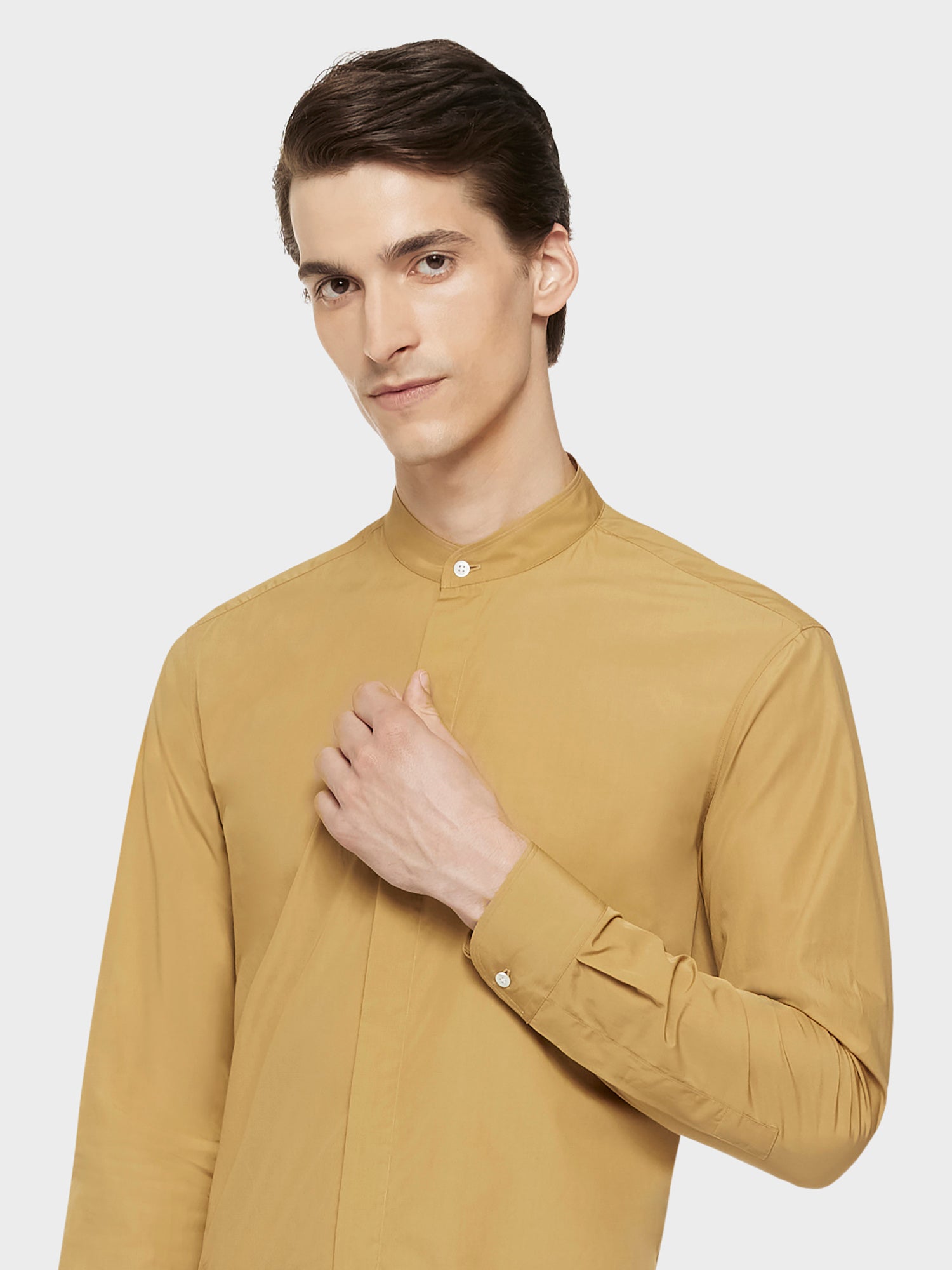 Caruso Menswear Abbigliamento Uomo Camicie Camicia coreana in cotone cammello look 5