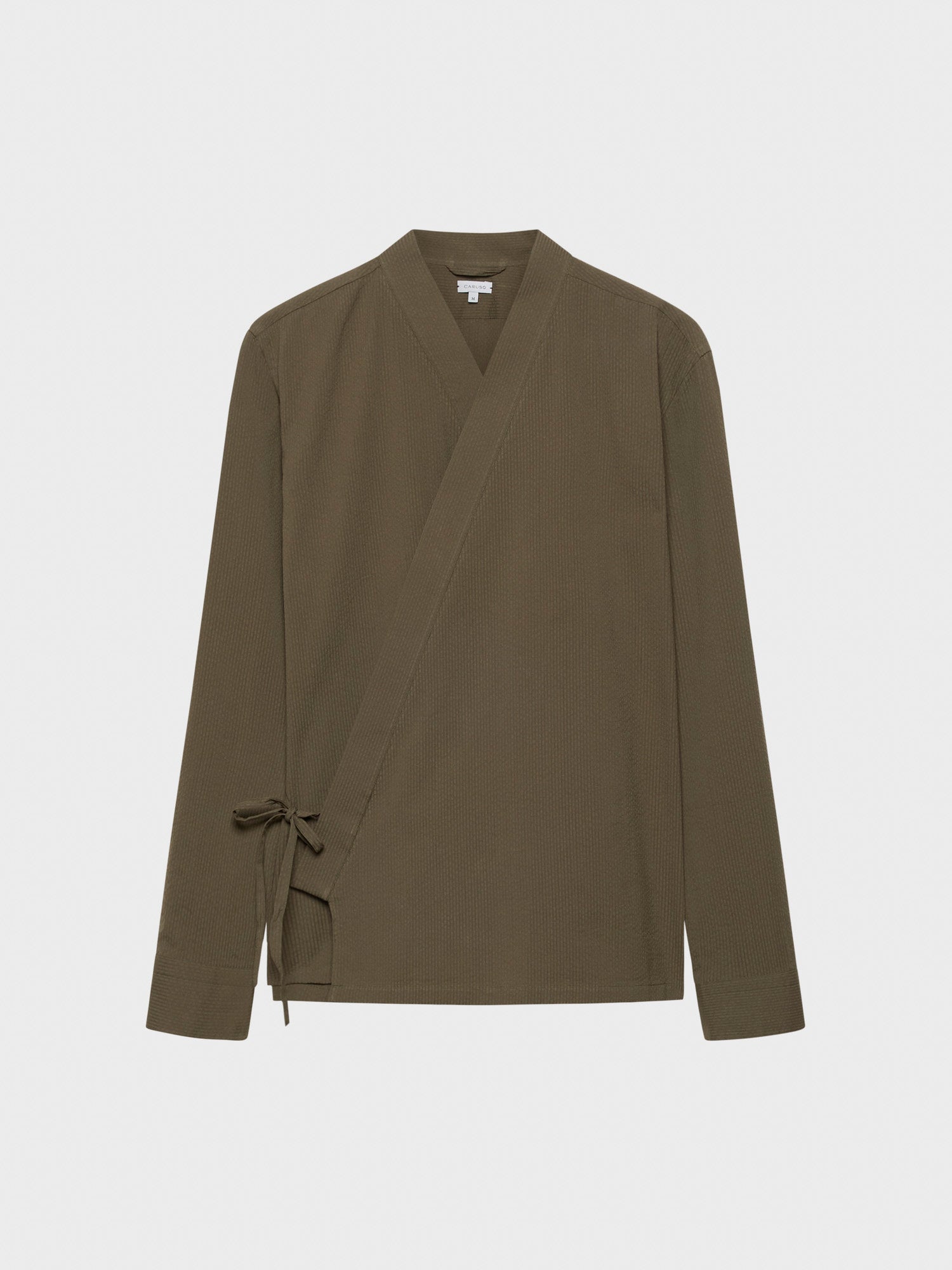 Caruso Menswear Abbigliamento Uomo Overshirt Overshirt kimono in seersucker di cotone verde look 2