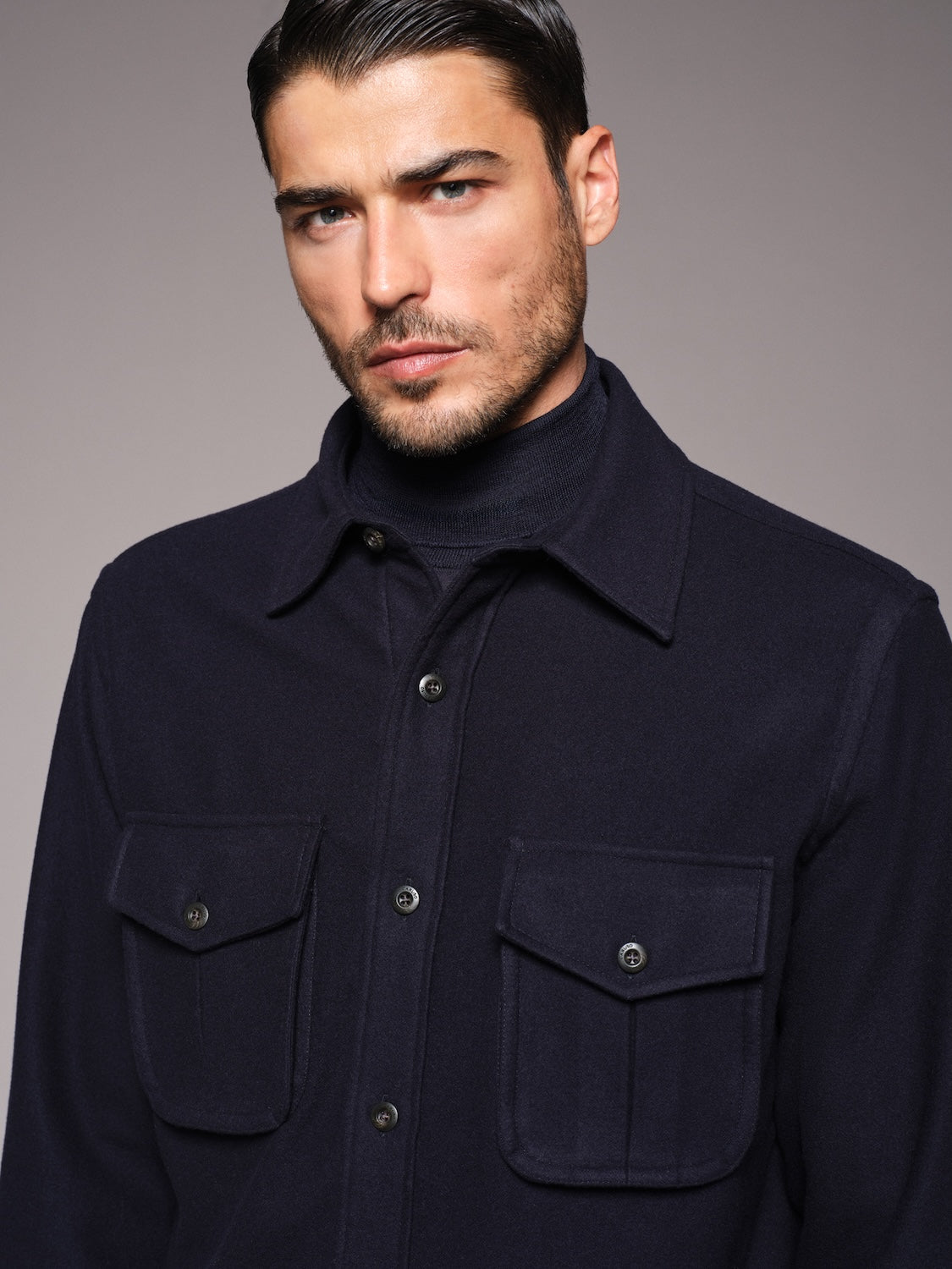 Overshirt in blue 180s' wool