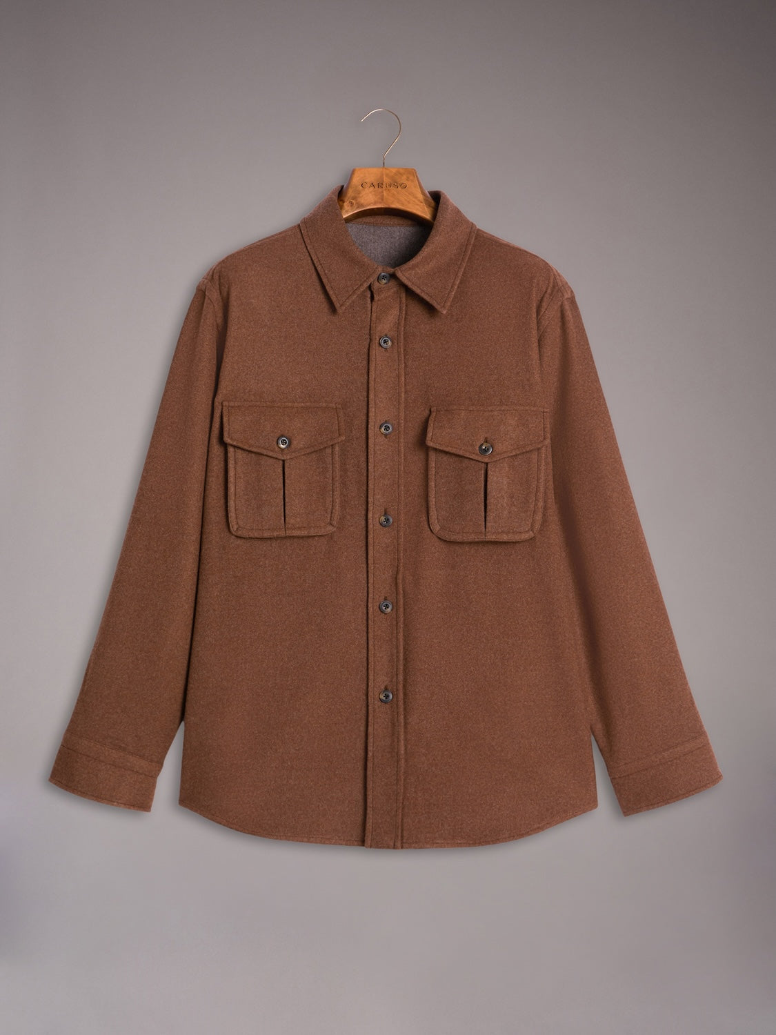 Overshirt in lana 180s' marrone tabacco