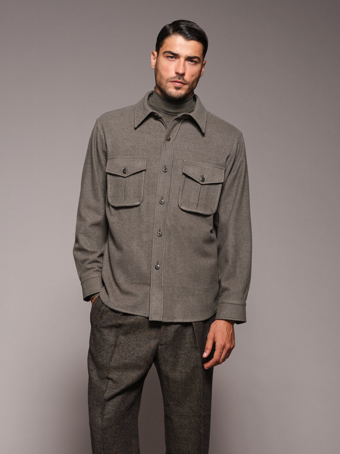 Overshirt in lana 180s' verde