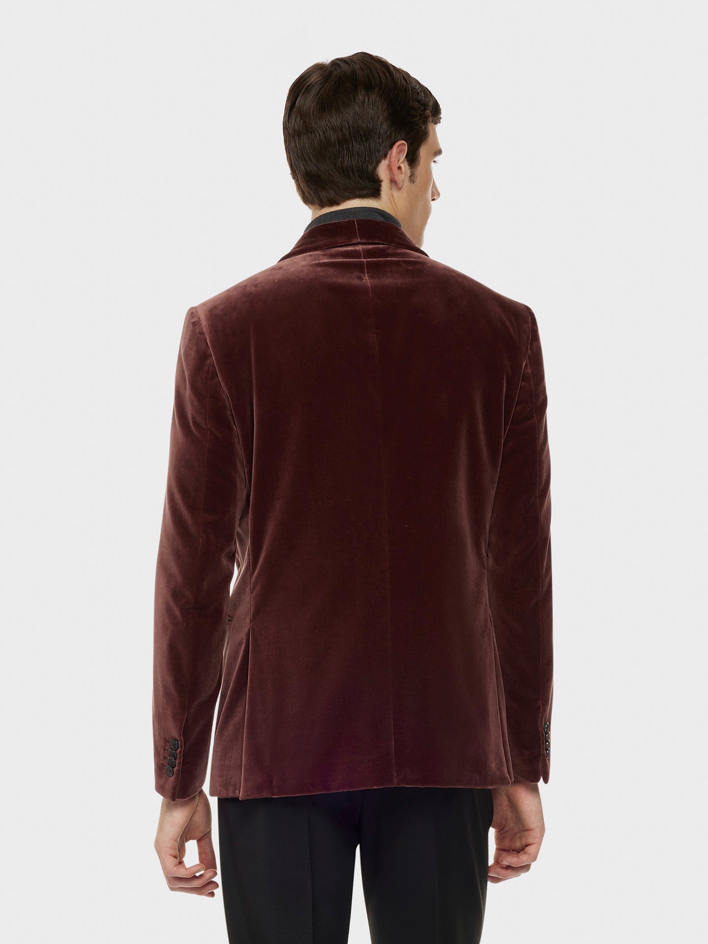 Caruso Menswear Abbigliamento Uomo Giacca da sera manon in velluto bordeaux indossato back