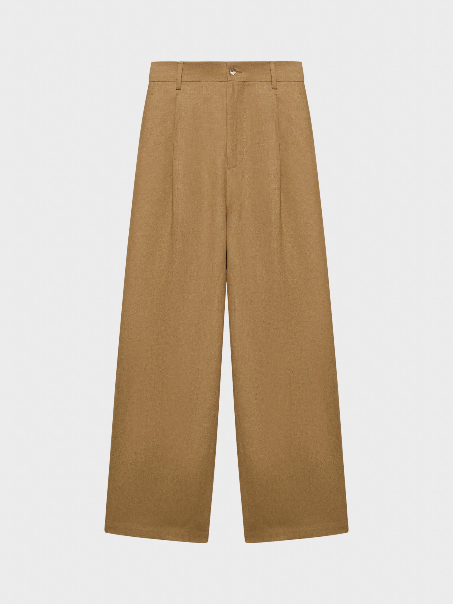Caruso Menswear Abbigliamento Uomo Pantaloni Pantalone ampio in lino irlandese color cammello look 2