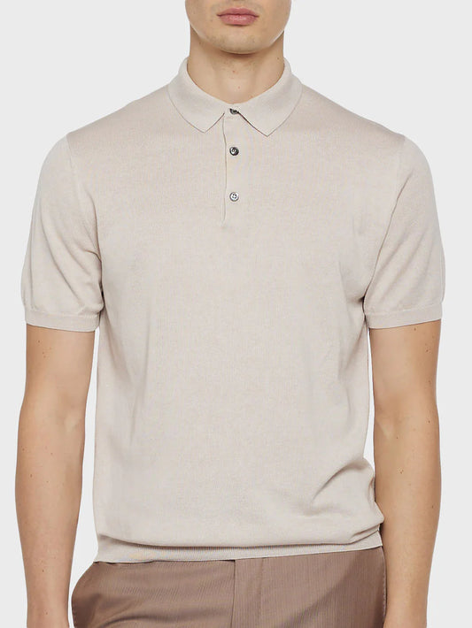 Short sleeve polo in silk and cotton beige