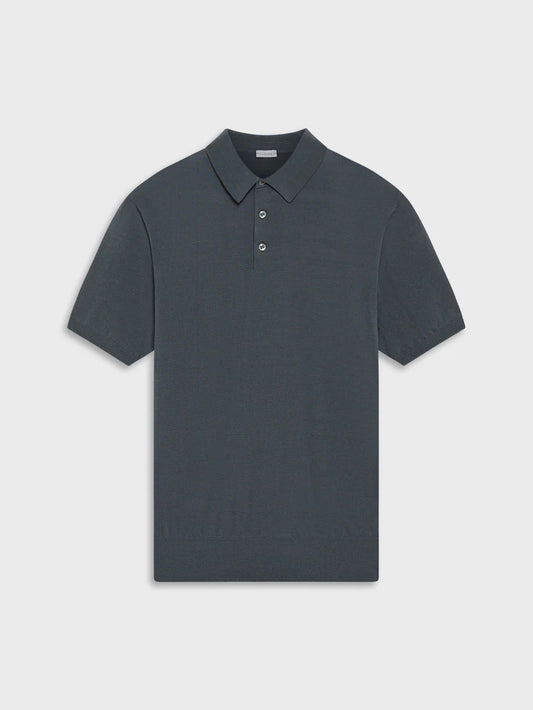 Short sleeve polo in cotton charcoal grey