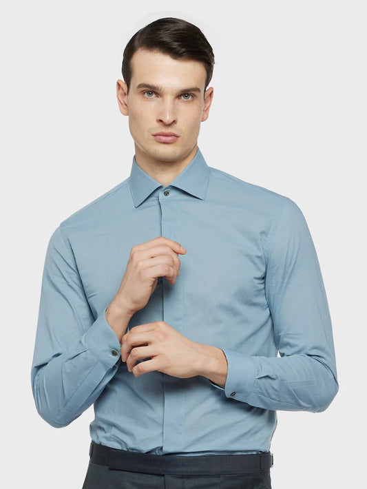 Slim shirt in green cotton