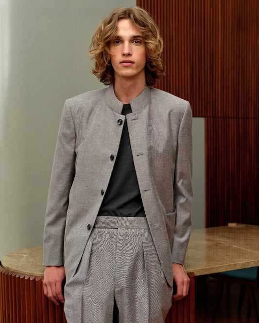 Light Blue Favorita Jacket in Wool, Cotton, and Silk