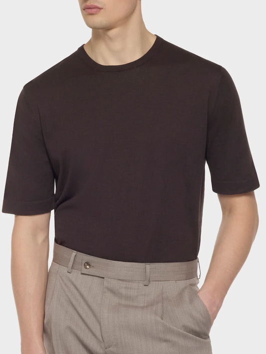Knit T-shirt in silk and cotton brown