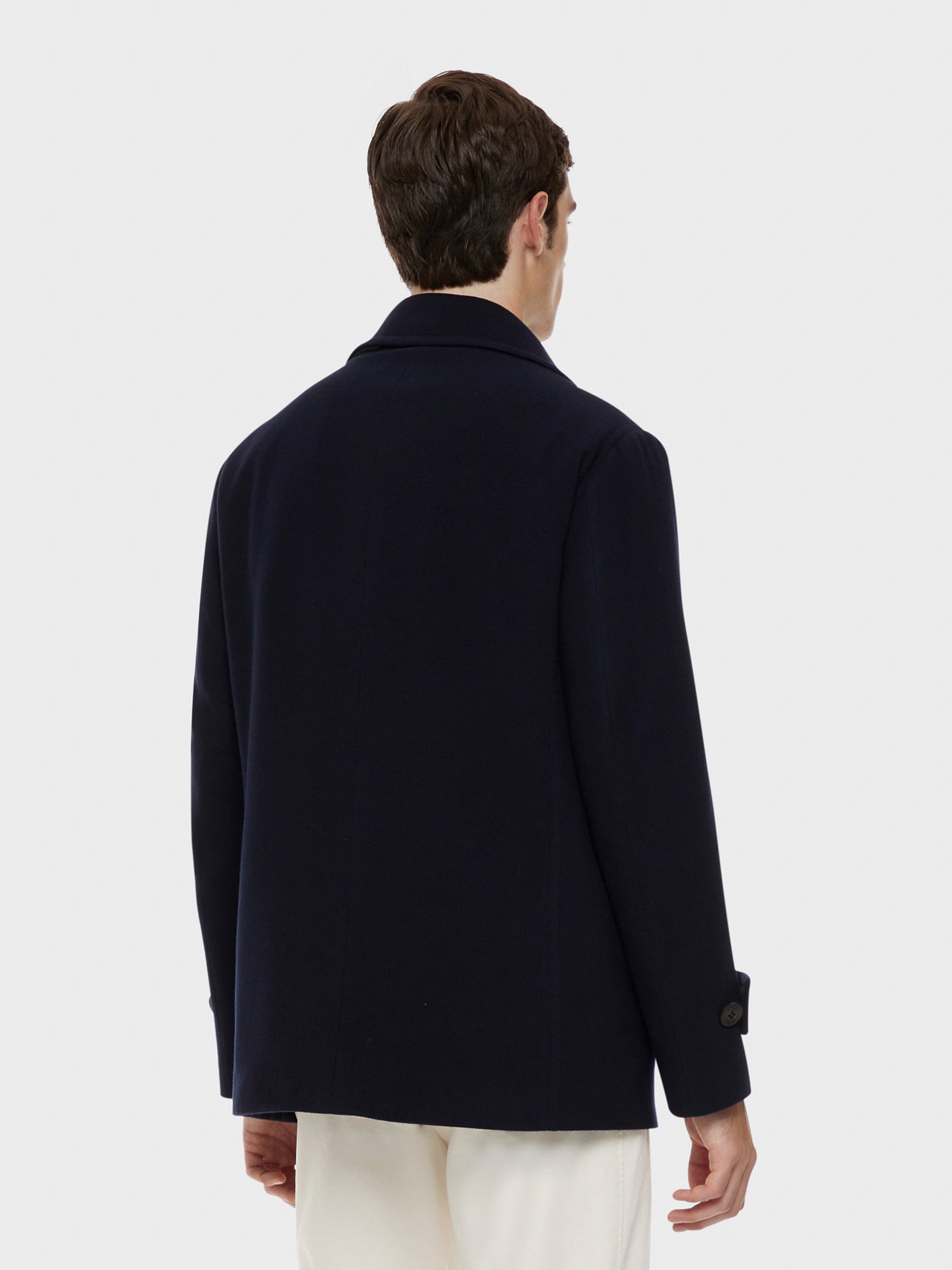 Caruso Menswear Abbigliamento Uomo Peacot in lana "Nuage" 180's blu indossato back
