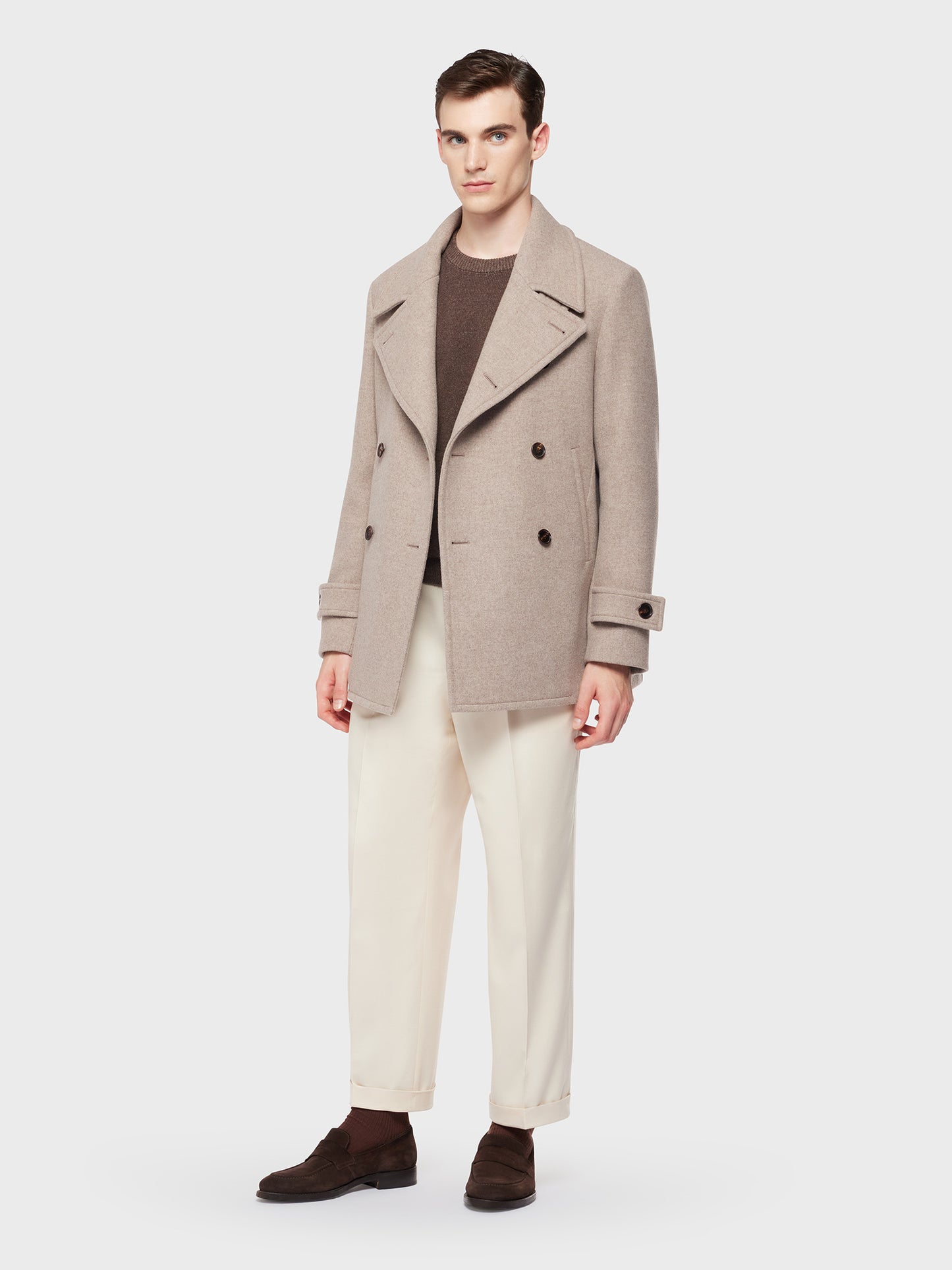 Caruso Menswear Abbigliamento Uomo Peacot in lana e cashmere double beige total look