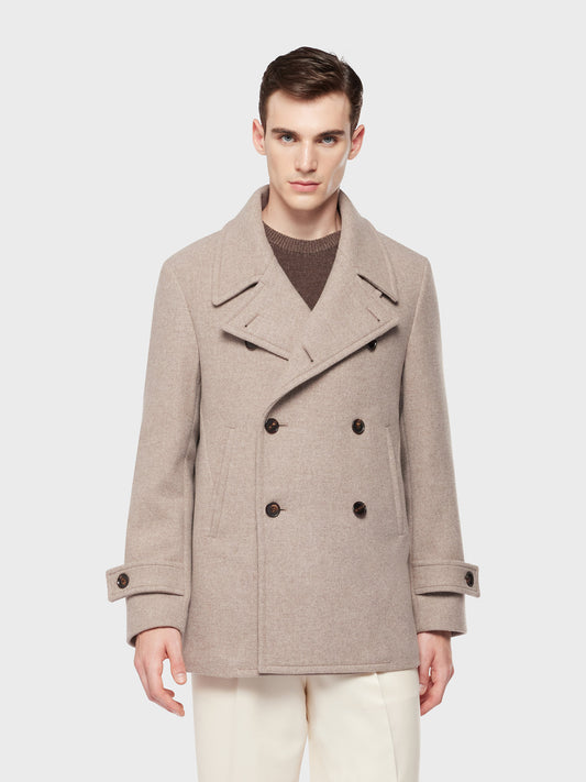 Caruso Menswear Abbigliamento Uomo Peacot in lana e cashmere double beige indossato