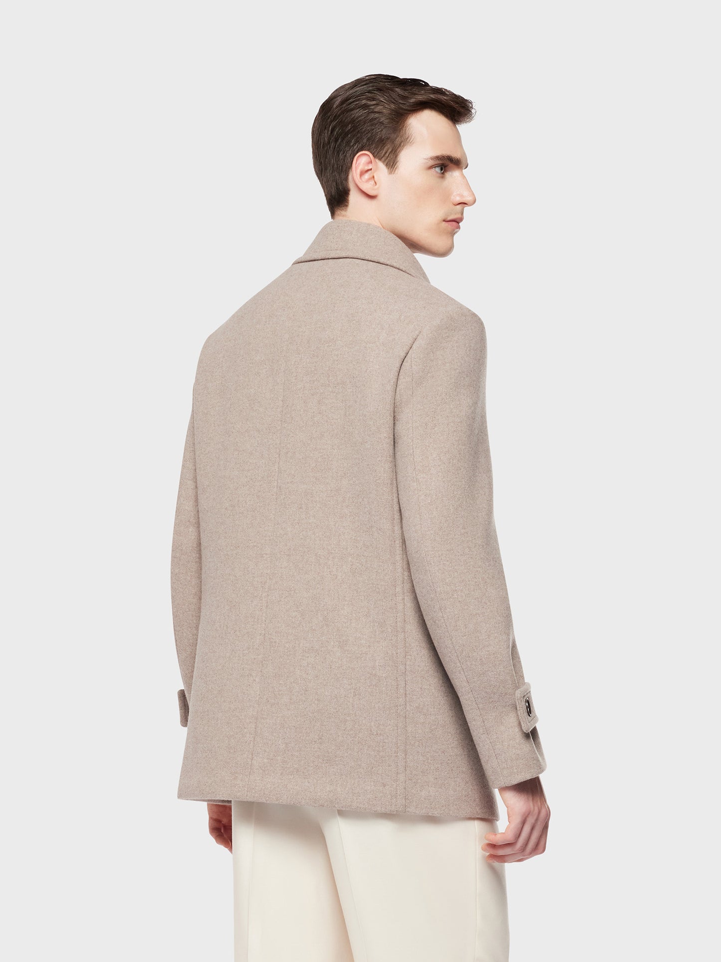 Caruso Menswear Abbigliamento Uomo Peacot in lana e cashmere double beige indossato back