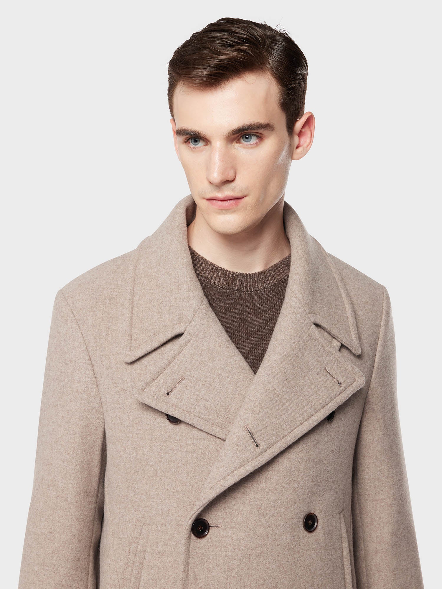 Caruso Menswear Abbigliamento Uomo Peacot in lana e cashmere double beige dettaglio