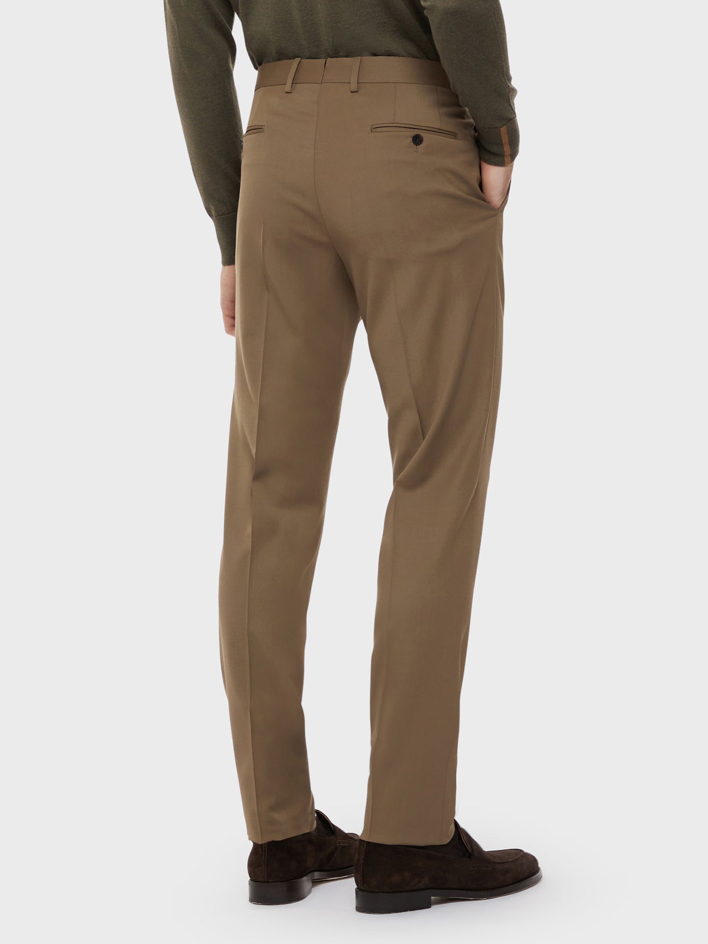 Caruso Menswear Abbigliamento Uomo Pantalone in lana tecnica beige indossato back