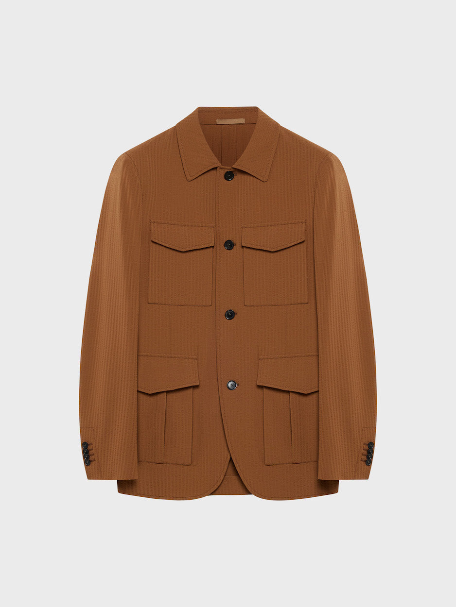 Caruso Menswear Abbigliamento Uomo Giacche Giacca sahariana in seersucker di lana beige look 1