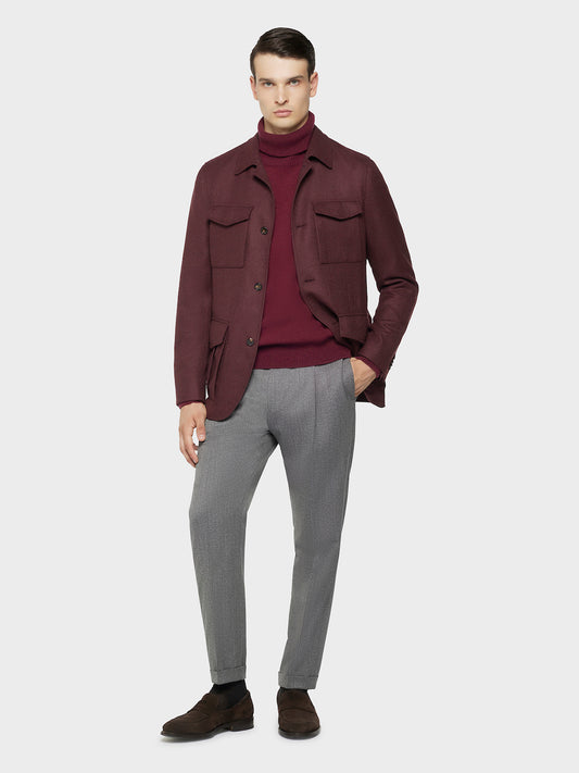 Caruso Menswear Abbigliamento Uomo Giacche Giacca sahariana in lana e cashmere bordeaux look 1