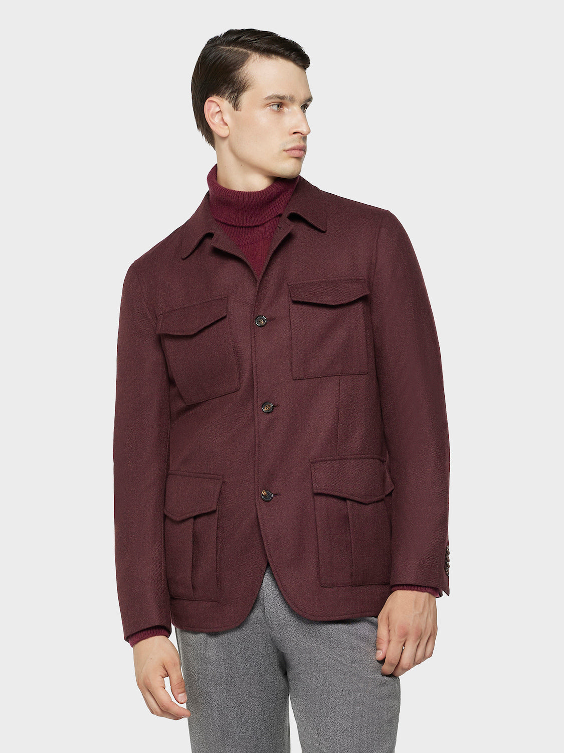 Caruso Menswear Abbigliamento Uomo Giacche Giacca sahariana in lana e cashmere bordeaux look 4
