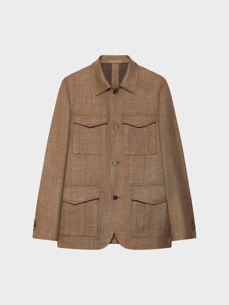 Caruso Menswear Abbigliamento Uomo Giacche Giacca sahariana in lana, seta e lino beige look 2