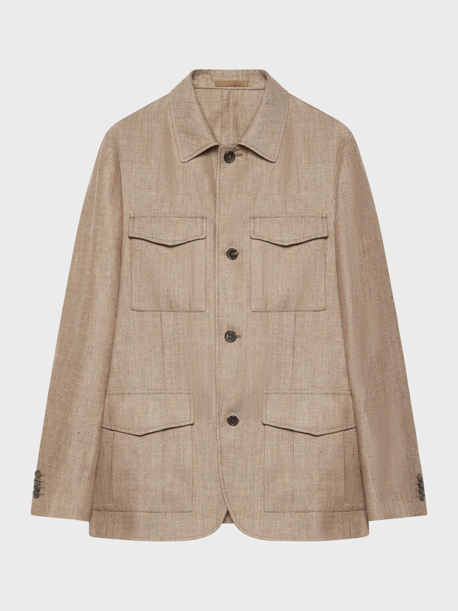 Caruso Menswear Abbigliamento Uomo Giacche Giacca sahariana in lino e lana beige look 2