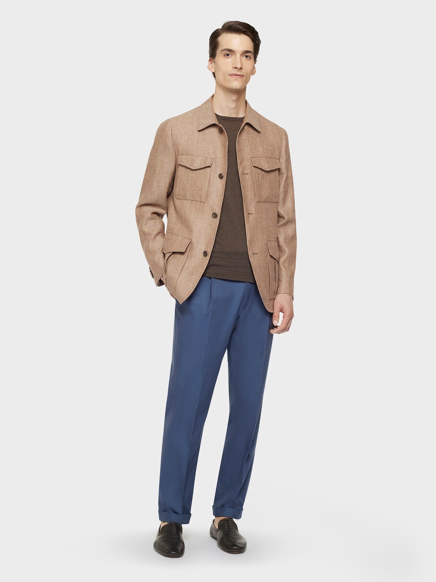 Caruso Menswear Abbigliamento Uomo Giacche Giacca sahariana in lino e lana beige look 1