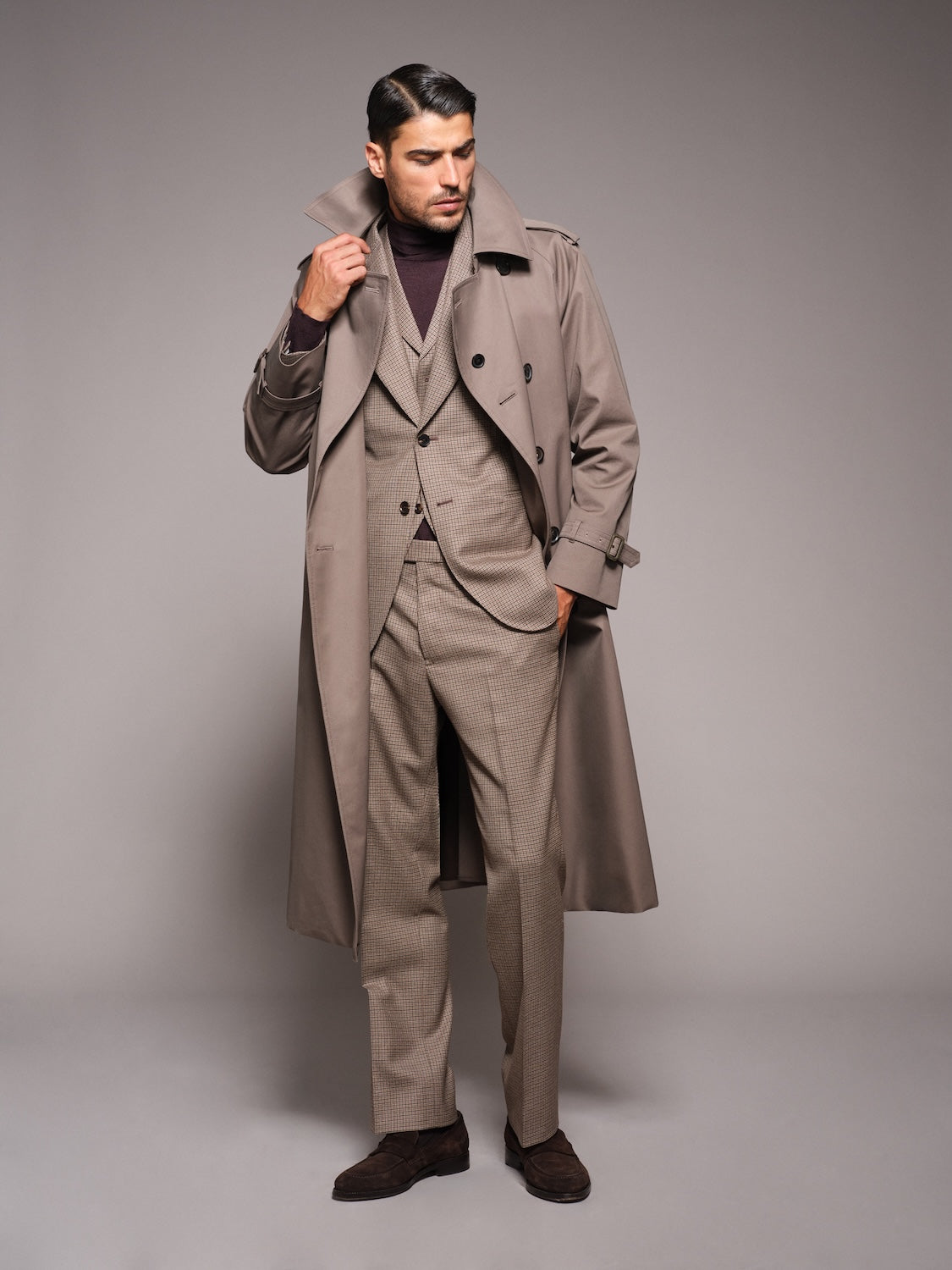 Sanyocoat x Caruso double-breasted trench coat in grey cotton 