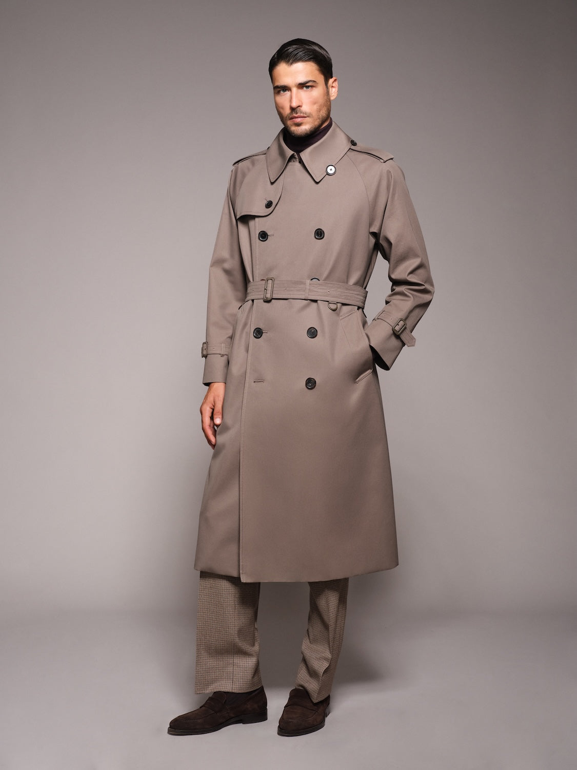 Sanyocoat x Caruso double-breasted trench coat in grey cotton 