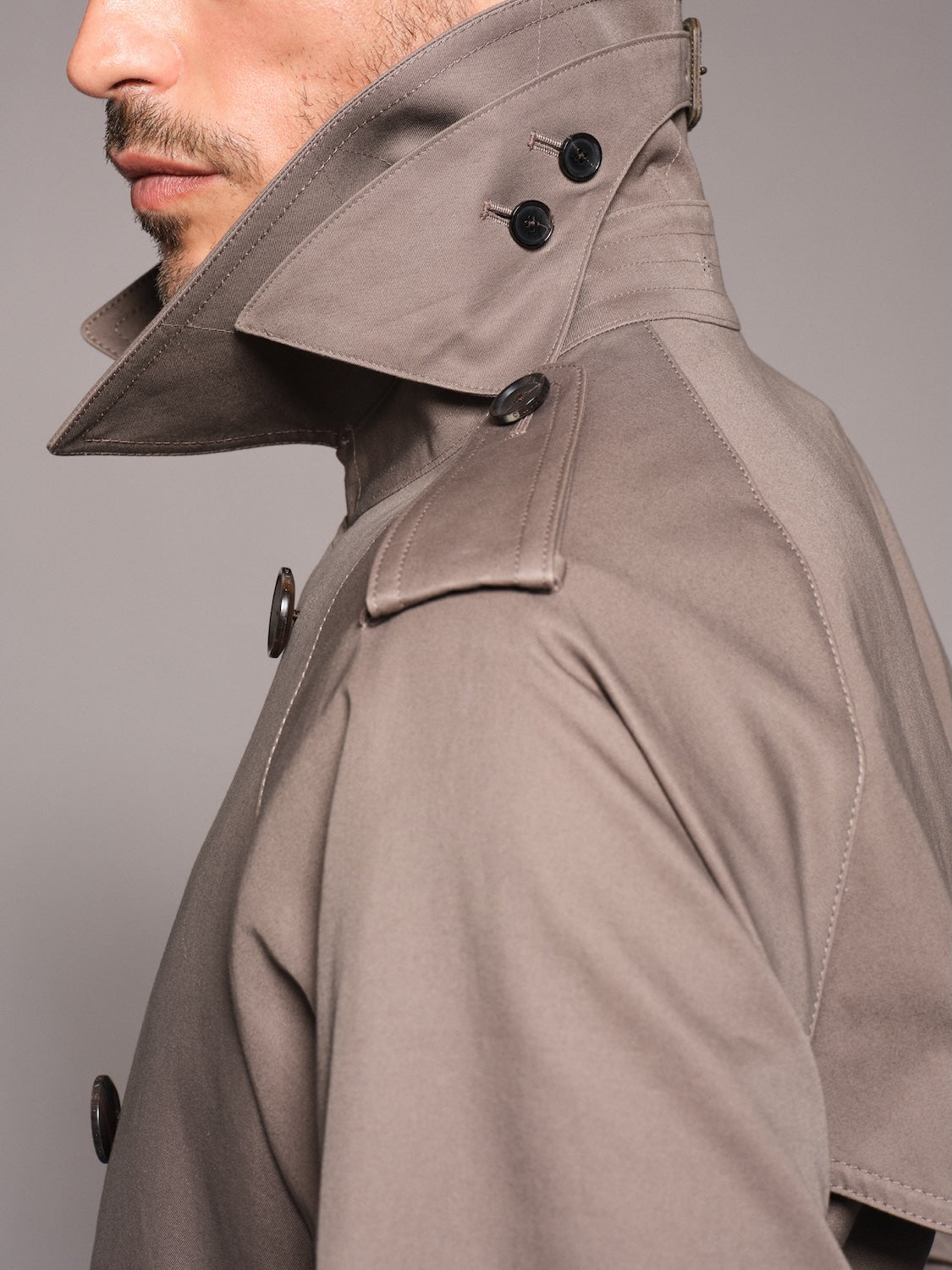Sanyocoat x Caruso double-breasted trench coat in grey cotton 