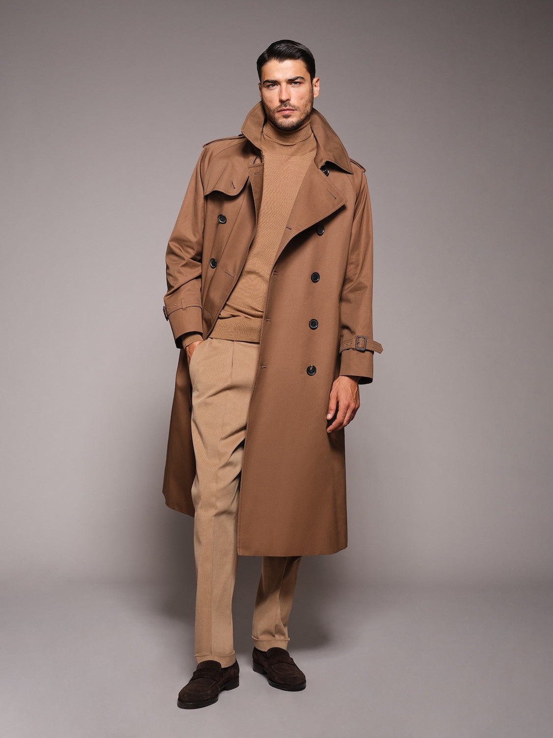 Sanyocoat x Caruso double-breasted trench coat in beige cotton 