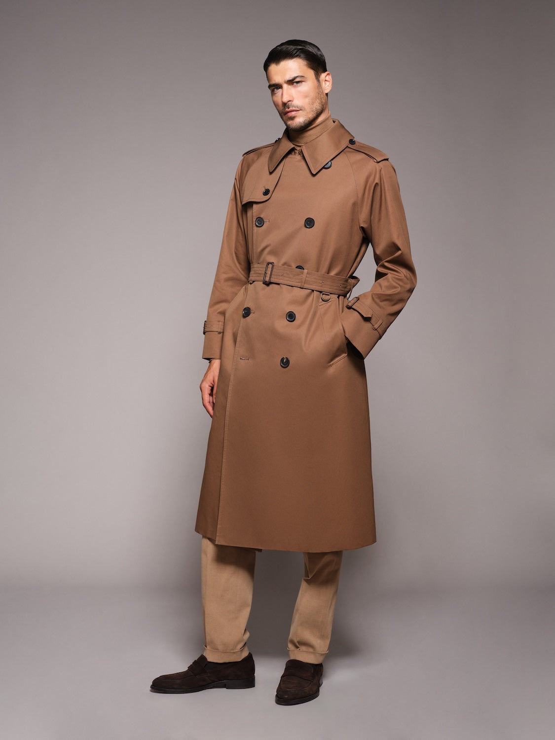 Sanyocoat x Caruso double-breasted trench coat in beige cotton 