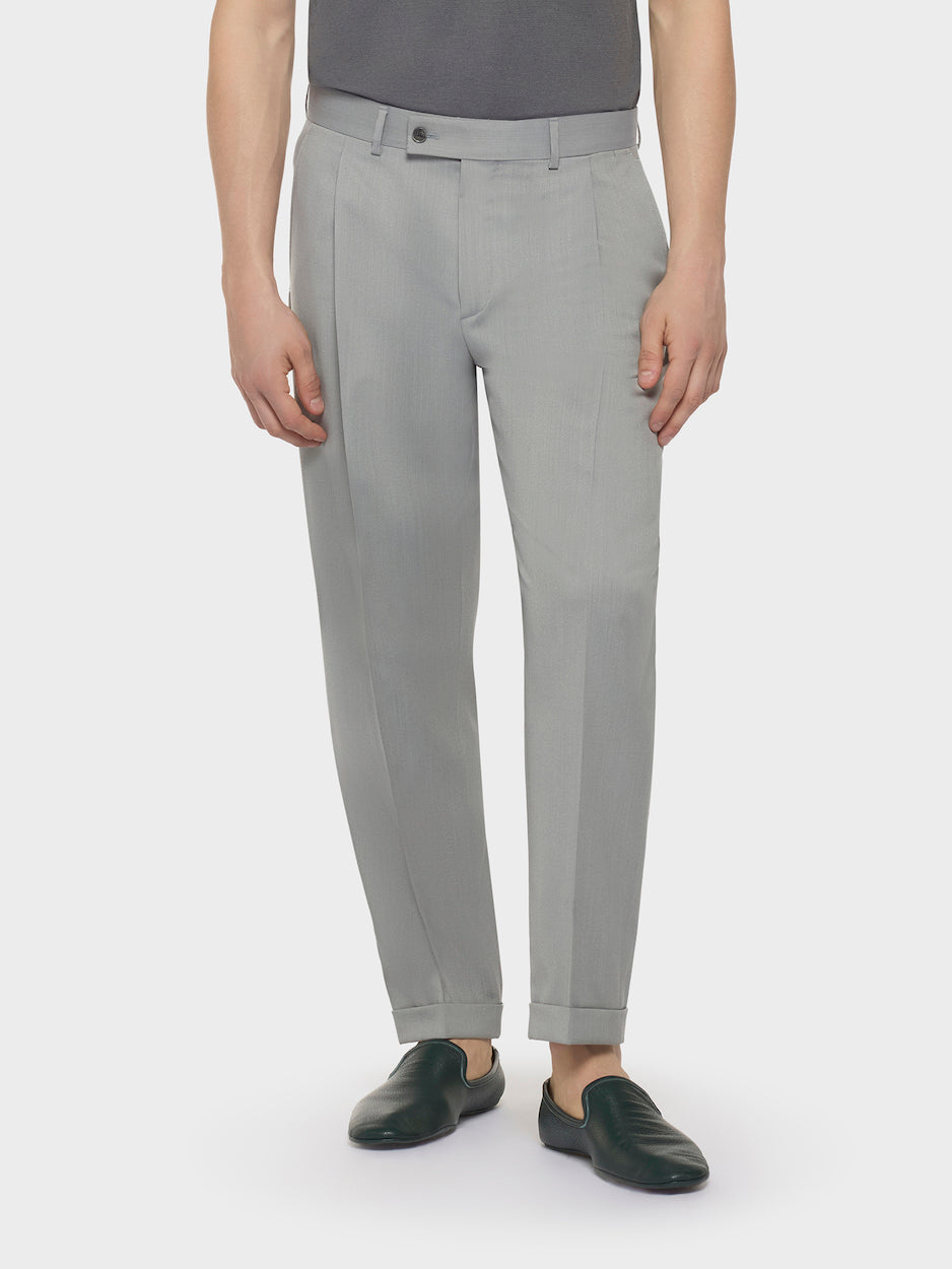 Caruso Menswear Abbigliamento Uomo Pantaloni Pantalone slim fit in flanella di lana grigio look 3