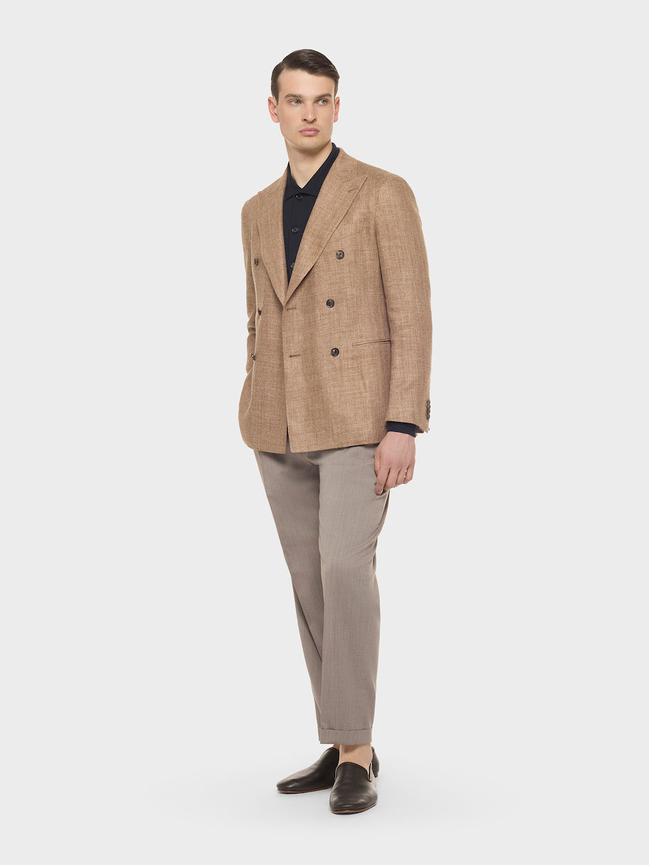 Caruso Menswear Abbigliamento Uomo Pantaloni Pantalone slim fit in flanella di lana beige look 2