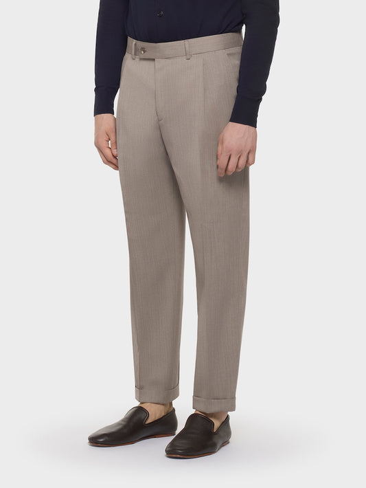 Caruso Menswear Abbigliamento Uomo Pantaloni Pantalone slim fit in flanella di lana beige look 3