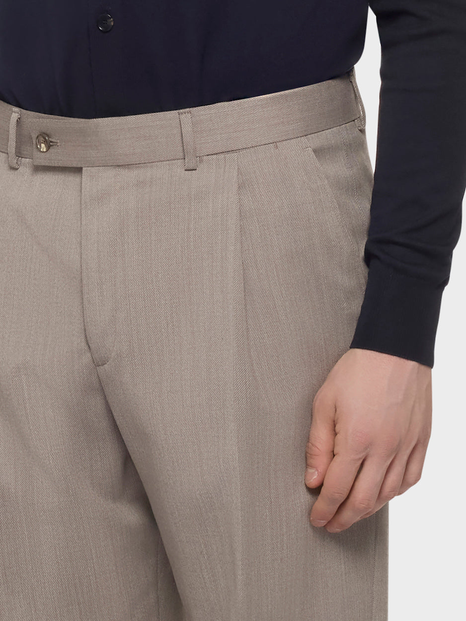 Caruso Menswear Abbigliamento Uomo Pantaloni Pantalone slim fit in flanella di lana beige look 5