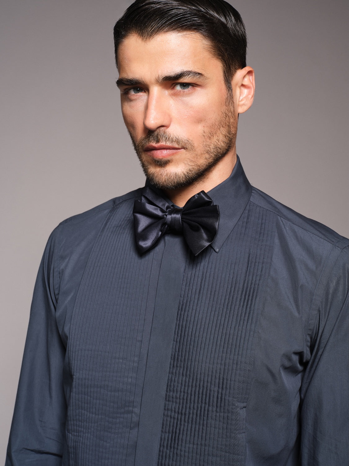 Camicia con plissé in cotone blu