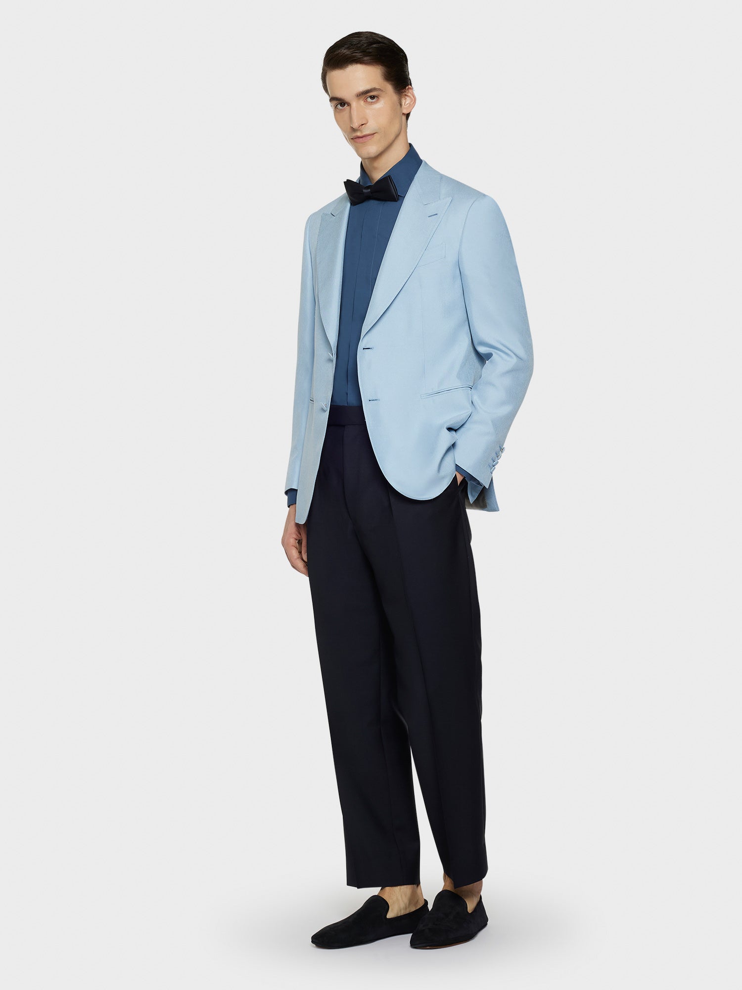Caruso Menswear Abbigliamento Uomo Camicie Camicia slim in cotone blu notte look 3