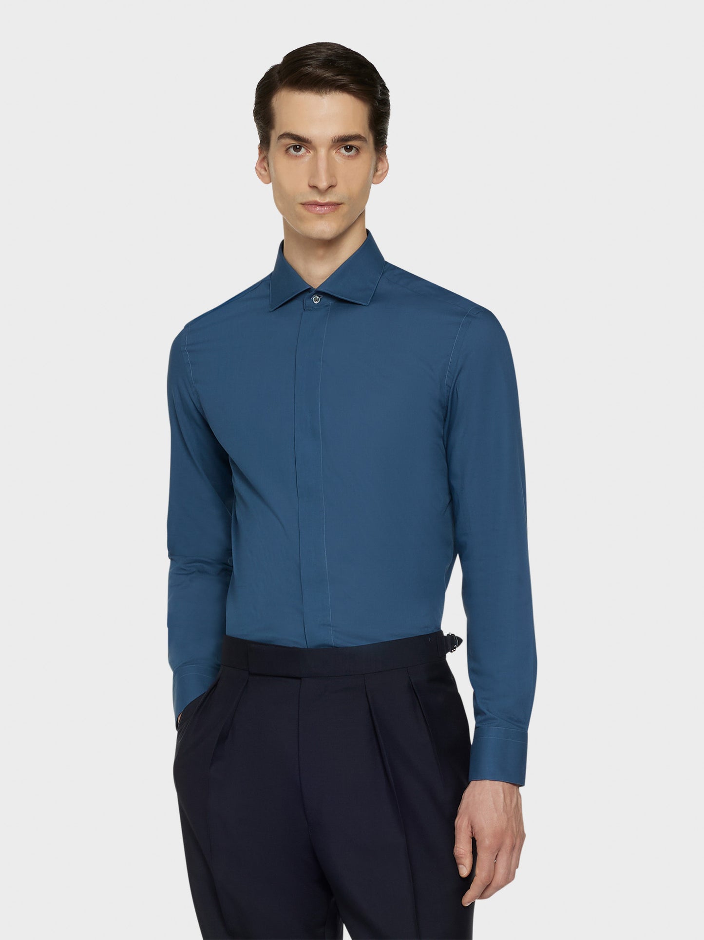 Caruso Menswear Abbigliamento Uomo Camicie Camicia slim in cotone blu notte look 1