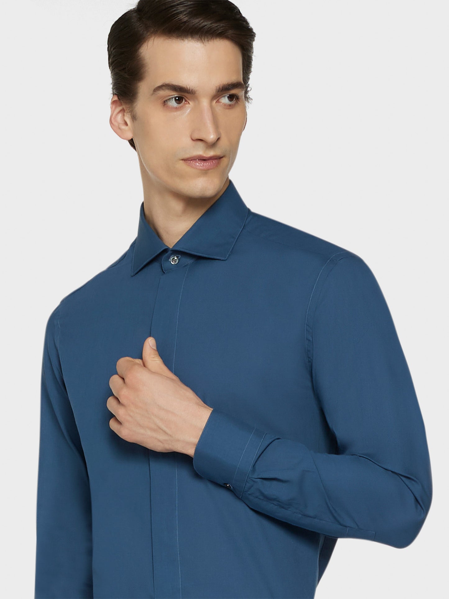 Caruso Menswear Abbigliamento Uomo Camicie Camicia slim in cotone blu notte look 5