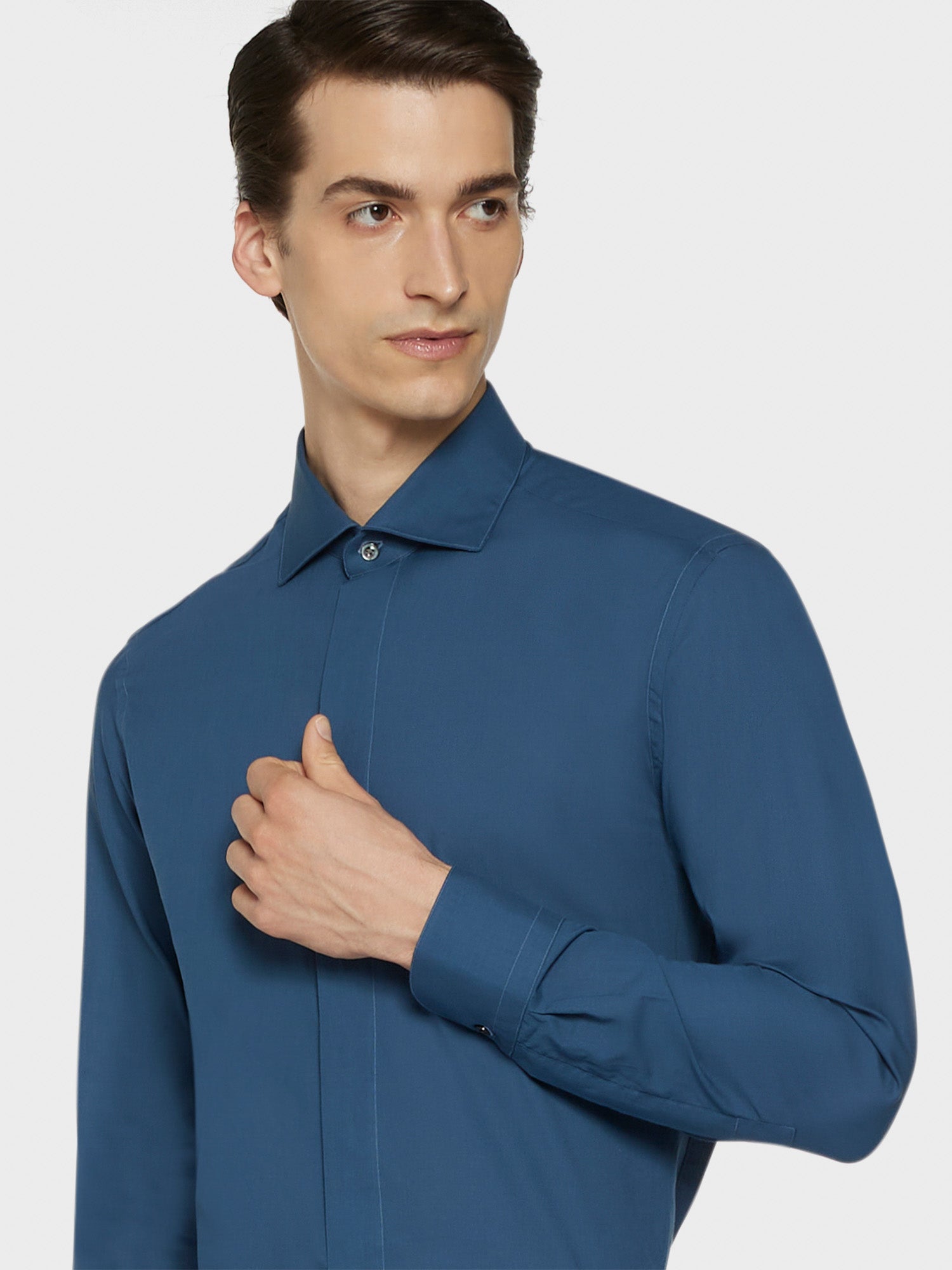 Caruso Menswear Abbigliamento Uomo Camicie Camicia slim in cotone blu notte look 5