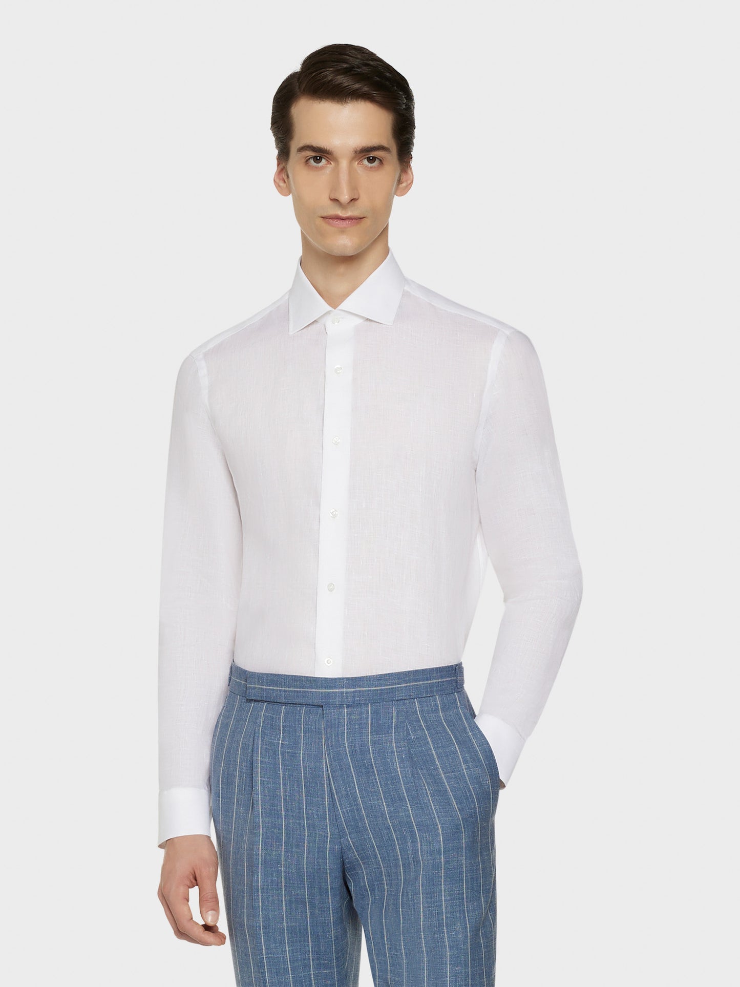 Caruso Menswear Abbigliamento Uomo Camicie Camicia slim in lino bianca look 1