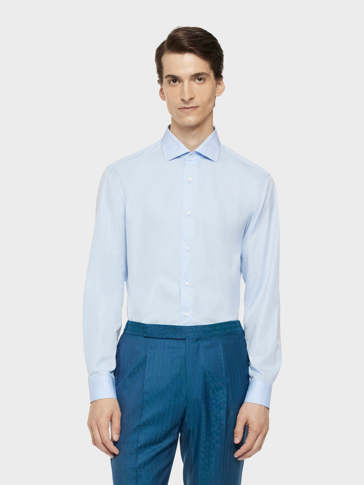 Caruso Menswear Abbigliamento Uomo Camicie Camicia slim in cotone azzurra timeless look 3