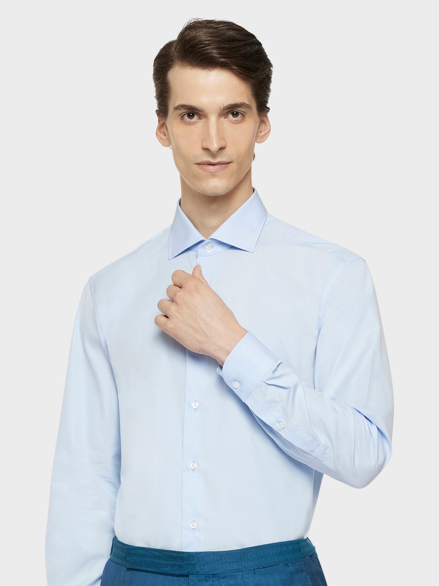Caruso Menswear Abbigliamento Uomo Camicie Camicia slim in cotone azzurra timeless look 5