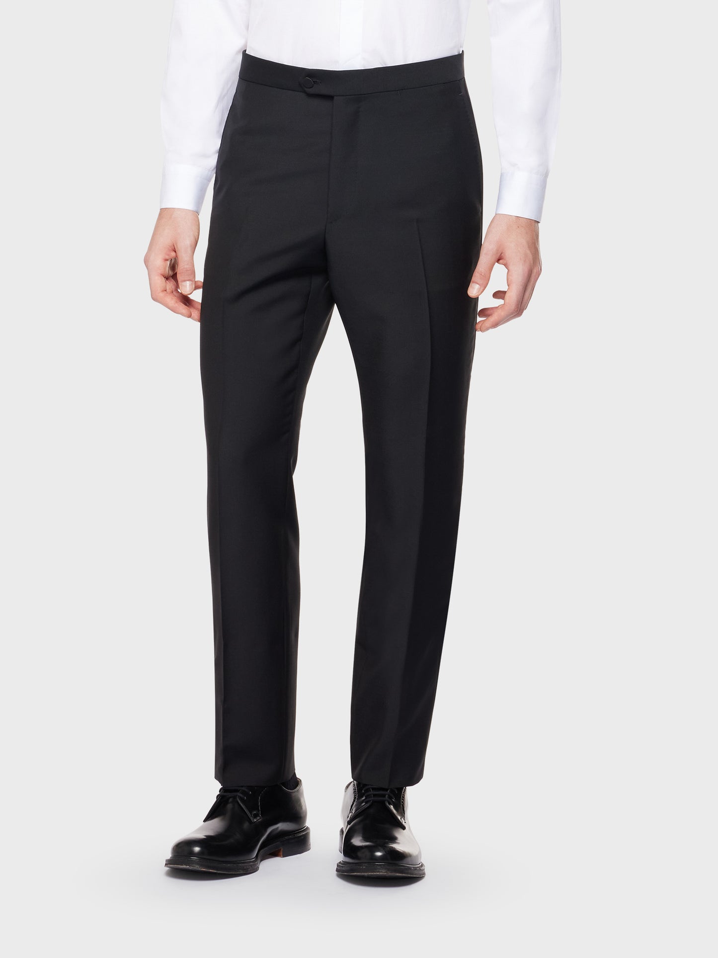 Caruso Menswear Abbigliamento Uomo Abito smoking norma in lana mohair nero dettaglio pantalone
