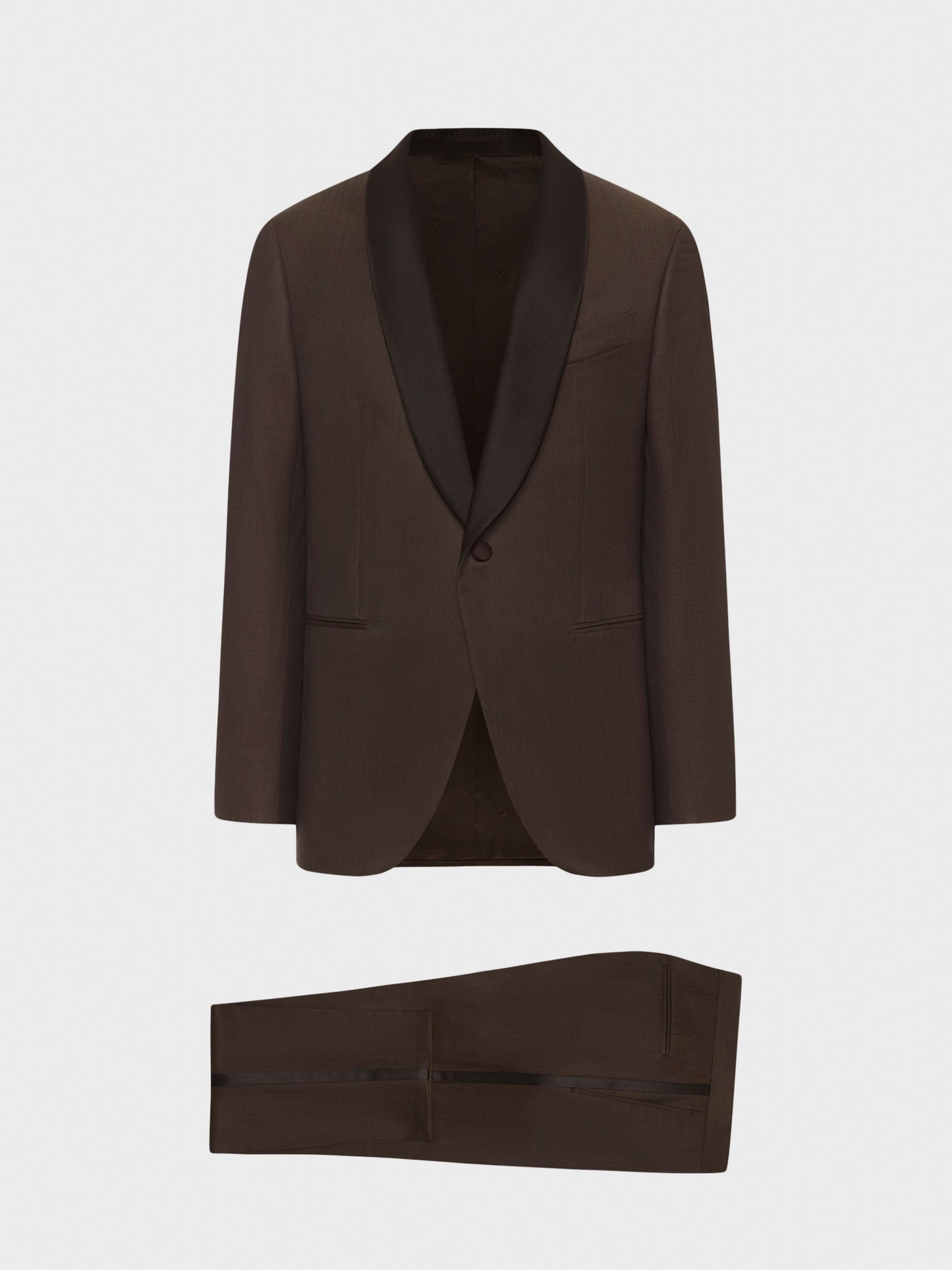 Caruso Menswear Abbigliamento Uomo Abito smoking manon in lana e seta marrone giacca e pantaloni