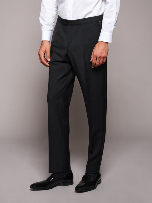 Slim-fit evening trousers in black wool and mohair